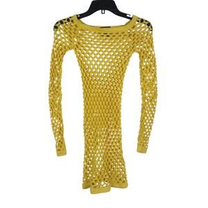 Soho Girls Yellow Fishnet Mesh Off Shoulder Mini Bodycon Dress